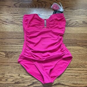 Boston Proper Pink One-Piece Swimsuit with Ruched Details